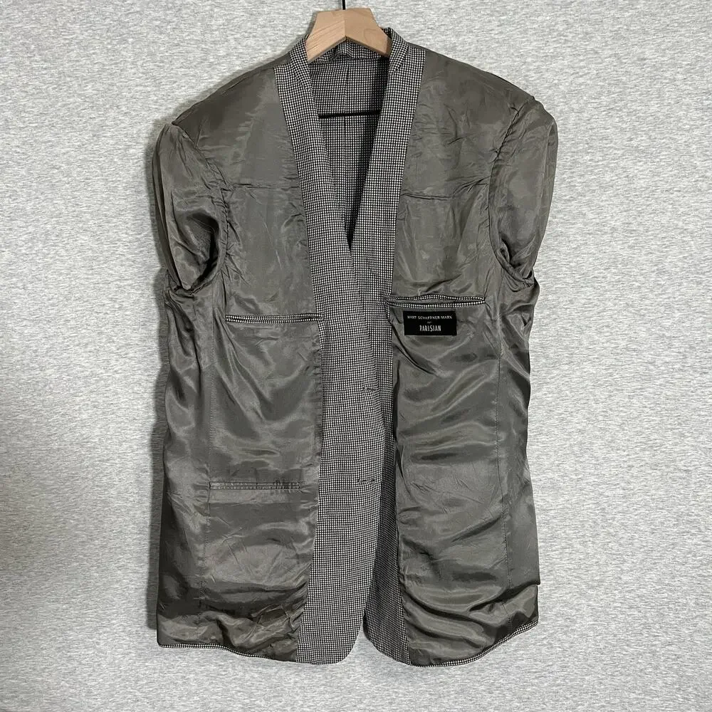 Vintage Hart Schaffner‎ Marx Houndstooth Sport Jacket Blazer Mens 42R USA Black